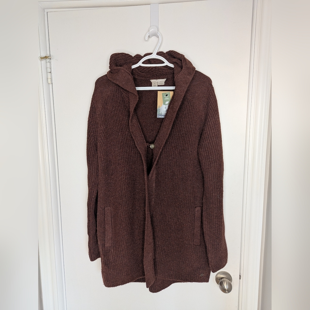 BNWT ROYAL ROBBINS BROWN HOODED LONG CARDIGAN SIZE LARGE